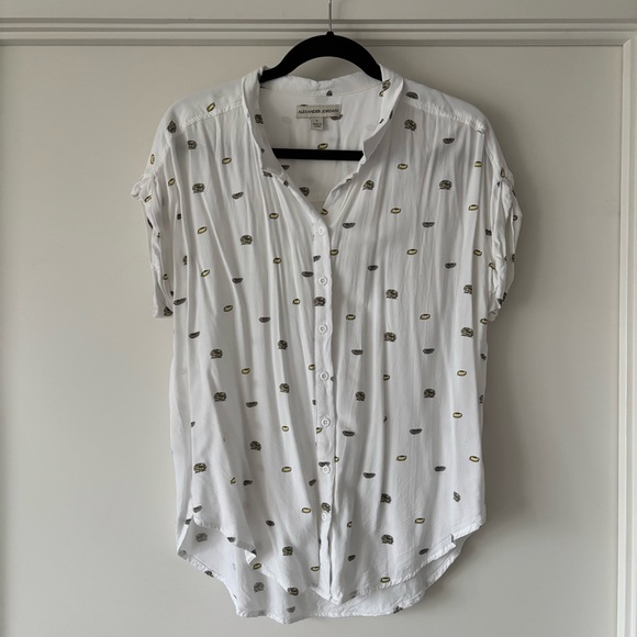 White Button-Up Blouse with Lemon Pattern - Picture 1 of 4